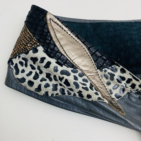 Vtg Mexican Mixed Metal Brass Copper Hand Crafted Belt Buckle Leather Patchwork - Picture 4 of 10